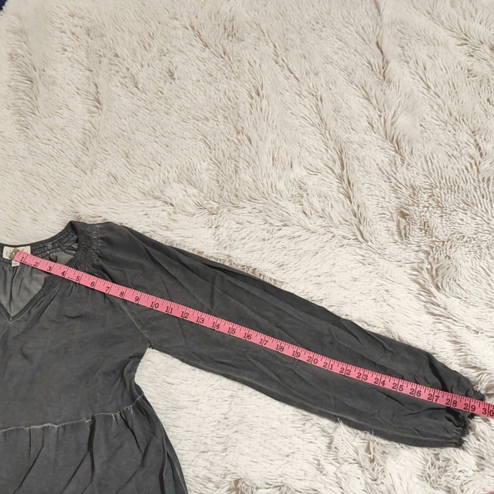 Wonderly Mineral Wash Babydoll Dress Gray Lantern Sleeve Stretchy Cabincore S - Picture 10 of 12